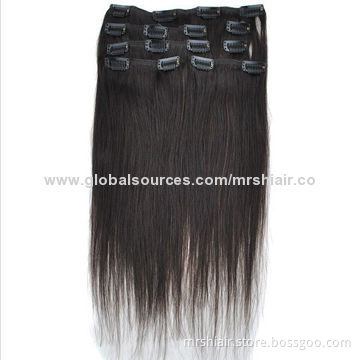 24-Inch Color 1B 100% Virgin Human Straight Hair Clip in Hair Extensions Full Head 7pcs/set